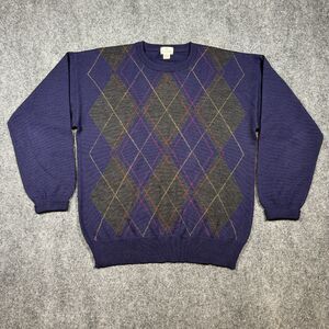 Vintage Neiman Marcus Mens Purple XL Sweater 100% Virgin Wool Geometric